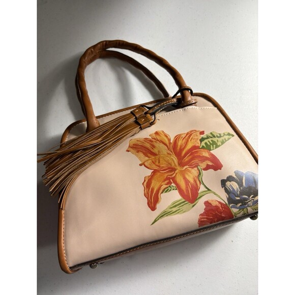 Patricia Nash Bag Paris Satchel Parisian Floral Spot Print Cream w Tassel Strap - Picture 3 of 14